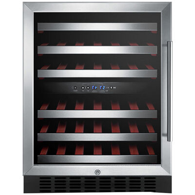 Summit 24 in. Compact Built-In or Freestanding Wine Cooler with 46 Bottle Capacity, Dual Temperature Zones & Digital Control - Stainless Steel | SWC530BSTLH