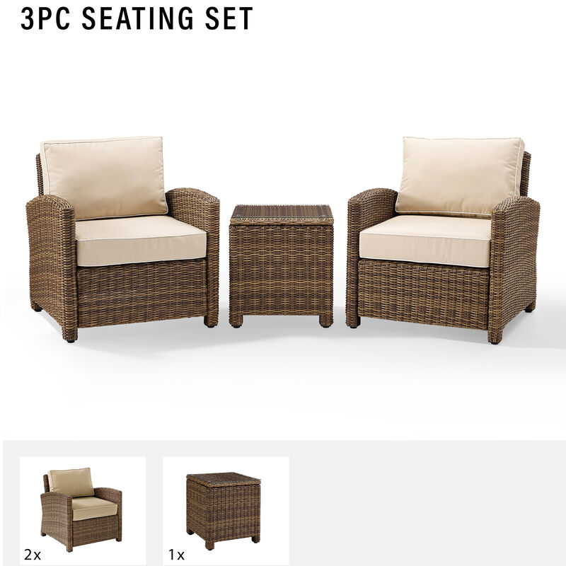 Crosley Bradenton 3-Piece Outdoor Chair and Side Table Set - Sand, , hires