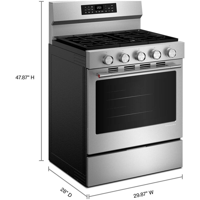 KitchenAid 30 in. 5.0 cu. ft. Smart Air-Fry True European Convection Gas Range with 5 Sealed Burners - Stainless Steel with PrintShield Finish, , hires