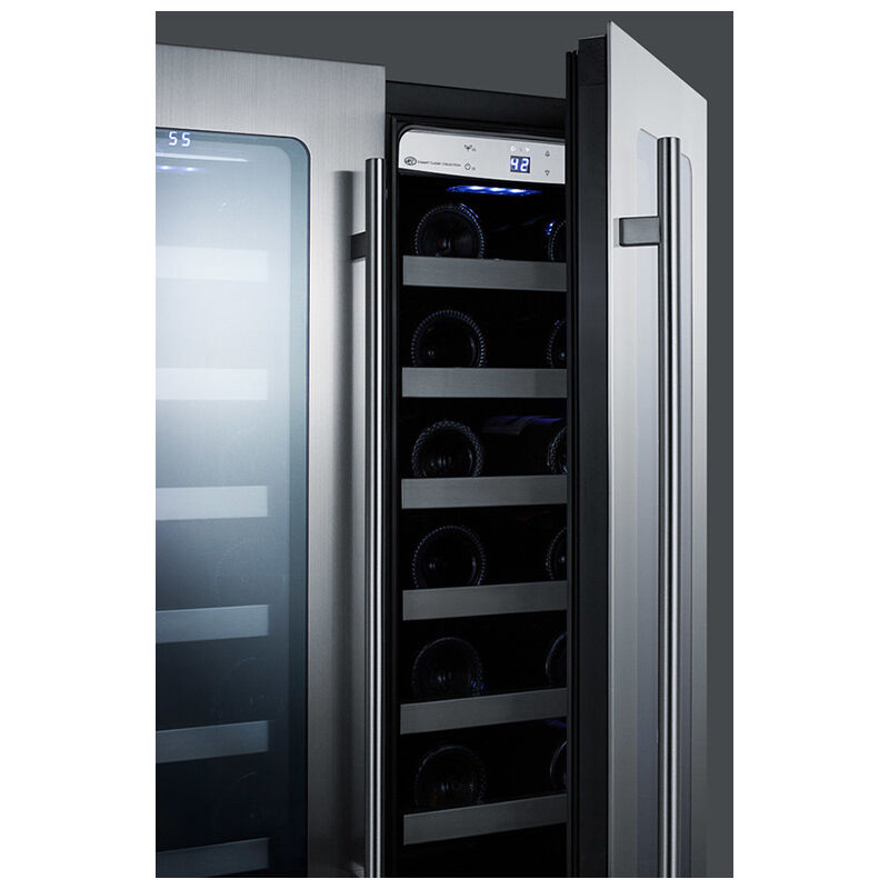 Summit 24 in. 5.1 cu. ft. Built-In/Freestanding Beverage Center with 21 Bottle Wine Storage, Dual Zone & Digital Control - Stainless Steel, , hires