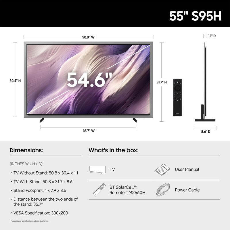 Samsung - 55" Class S95H Series OLED 4K UHD Smart Tizen TV, , hires