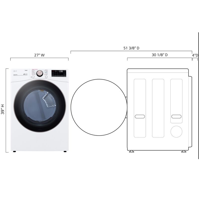 LG 27 in. 7.4 cu. ft. Smart Stackable Round-Door Gas Dryer with Built-In Intelligence, Sensor Dry, Turbo Steam, Sanitize & Steam Cycle - White, White, hires