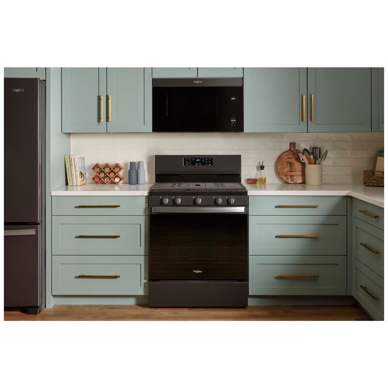 Whirlpool 30 in. 1.1 cu. ft. 1000W Over-the-Range Microwave with 300 CFM & Sensor Cooking - Black Stainless, , hires