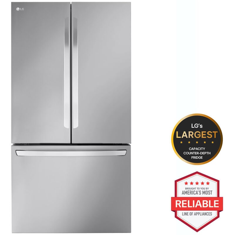 LG 36 in. 26.5 cu. ft. Smart Counter Depth French Door Refrigerator with Internal Water Dispenser - Stainless Steel, Stainless Steel, hires