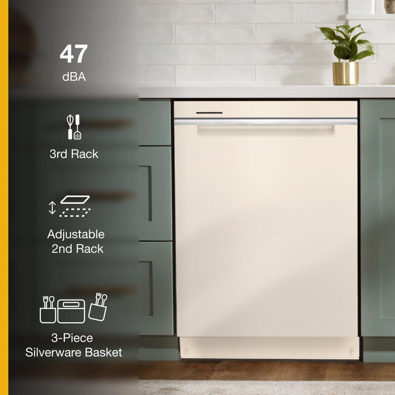Whirlpool 24 in. Top Control Dishwasher with 47 dBa Sound Level, 3rd-Rack & Pocket - Biscuit, , hires