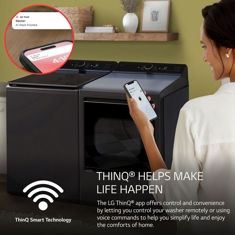 LG 27 in. 5.5 cu. ft. Smart Top Load Washer with EasyUnload, TurboWash3D Technology & AI Sensing - Matte Black, Matte Black, hires