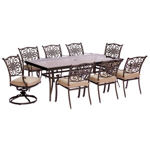 Hanover Traditions 9-Piece 84" Rectangle Glass Top Dining Set with 6 Stationary & 2 Swivel Rocker Chairs- Tan, , hires