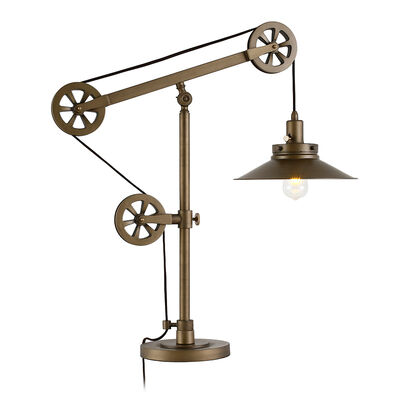 Hudson & Canal Descartes Wide Brim Table Lamp with Pulley System - Brushed Brass | TL0169