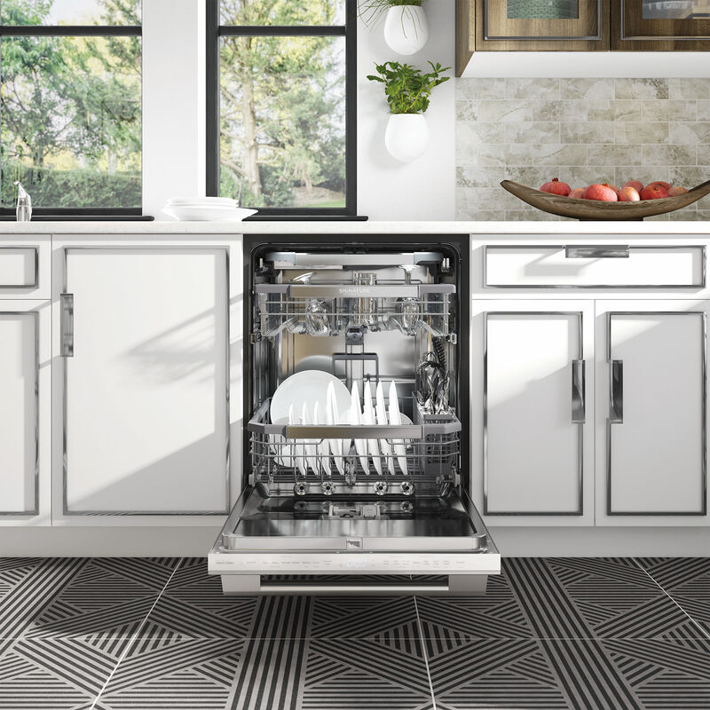 Signature Kitchen Suite 24 in. Top Control Smart Dishwasher with 40 dBa Sound Level, 3rd-Rack & Hybrid Condensing Drying - Stainless Steel, , hires