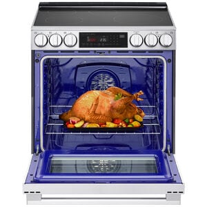 LG InstaView 30 in. 6.3 cu. ft. Smart Air-Fry True European Convection Slide-In Electric Range with 4 Induction Burners & 1 Radiant Burner - PrintProof Stainless Steel, , hires