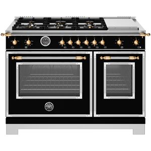 Bertazzoni Heritage Series 48 in. 7.1 cu. ft. Dual Convection Double Oven Gas Range with 6 Sealed Burners & Griddle - Matte Black, , hires