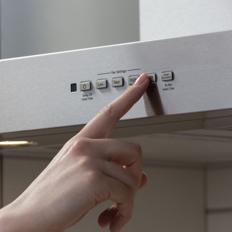 GE 36 in. Convertible Chimney Style Range Hood with 350 CFM, 4 Fan Speeds & 2 LED Lights - Stainless Steel, , hires