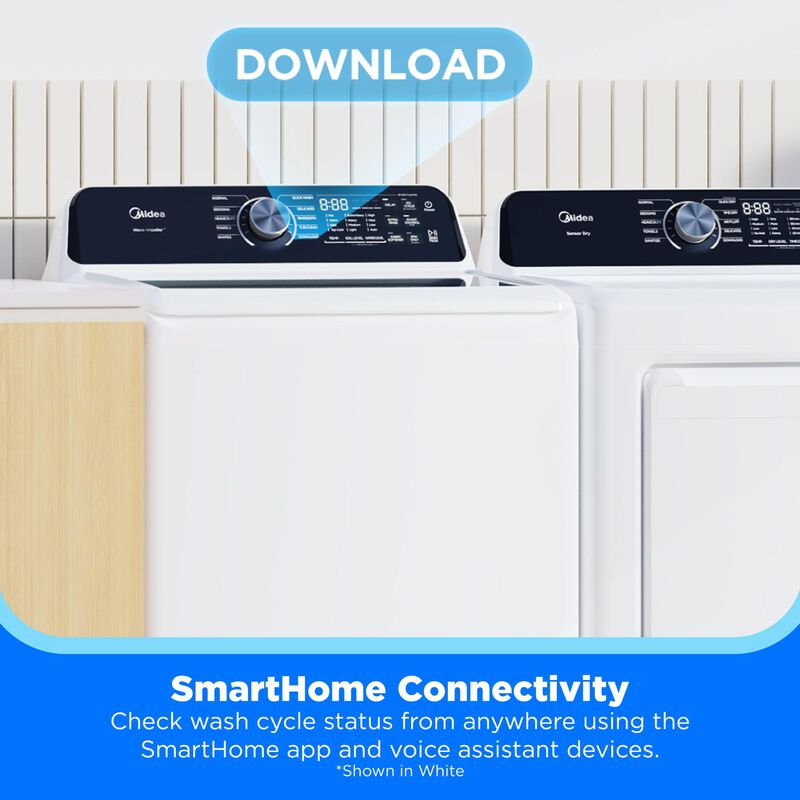 Midea 27 in. 4.4 cu. ft. Smart Top Load Washer with Power Wave 360 Agitator - Metallic Gray, Metallic Gray, hires