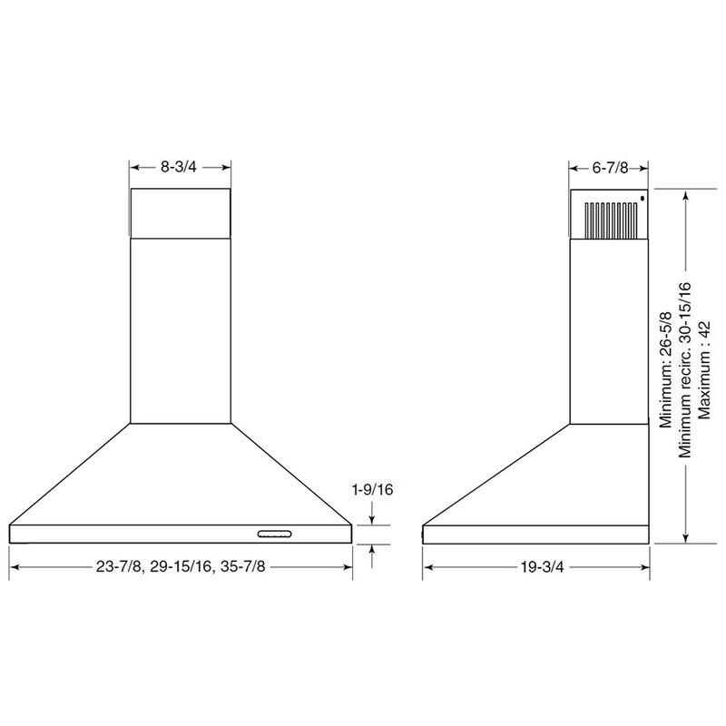 Broan Elite EW48 Series 36 in. Convertible Chimney Style Range Hood with 460 CFM, 3 Fan Speeds & 1 LED Light - Black Stainless, , hires