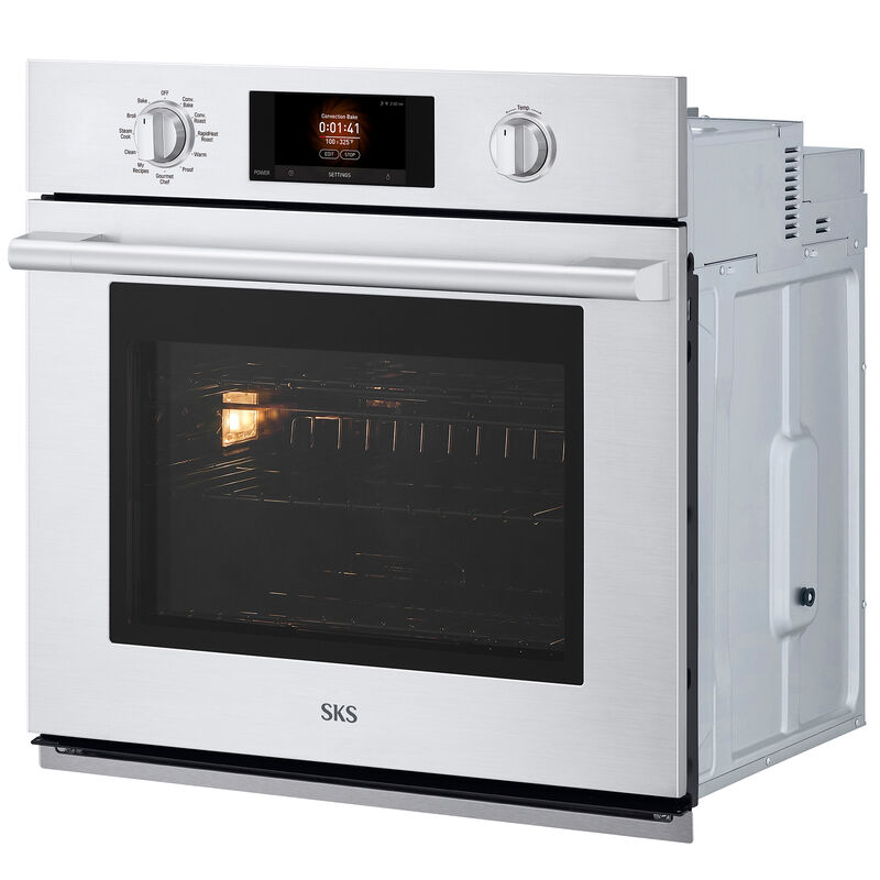 SKS 30 in. 4.7 cu. ft. Smart Steam Electric Single Wall Oven with True European Convection - Stainless Steel, , hires
