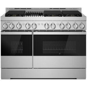 JennAir Noir Series 48 in. 6.3 cu. ft. Smart Convection Double Oven Freestanding Gas Range with 6 Sealed Burners & Grill - Stainless Steel, , hires