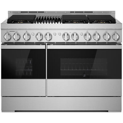 JennAir Noir Series 48 in. 6.3 cu. ft. Smart True European Convection Double Oven Gas Range with 6 Sealed Burners & Grill - Stainless Steel | JGRP648HM