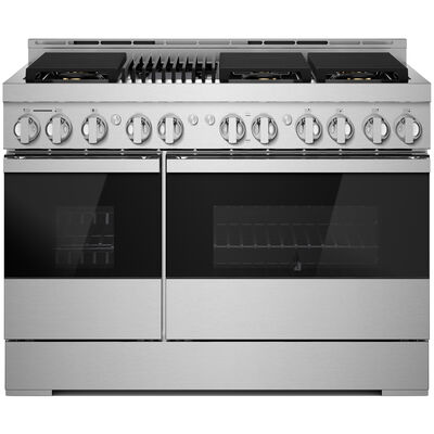 JennAir Noir Series 48 in. 6.3 cu. ft. Smart Convection Double Oven Freestanding Gas Range with 6 Sealed Burners & Grill - Stainless Steel | JGRP648HM