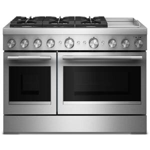 KitchenAid Commercial-Style 48 in. 6.3 cu. ft. Air-Fry True European Convection Double Oven Dual Fuel Range with 6 Sealed Burners & Griddle - Stainless Steel, , hires