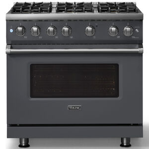 Viking 5 Series 36 in. 5.1 cu. ft. Standard Convection Gas Range with 6 Sealed Burners - Cast Black - Natural Gas, Polished Chrome Trim Option, , hires