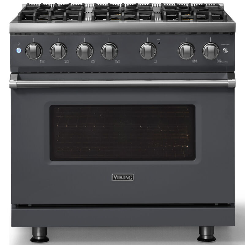 Viking 5 Series 36 in. 5.1 cu. ft. Standard Convection Gas Range with 6 Sealed Burners - Cast Black - Natural Gas, Polished Chrome Trim Option, , hires