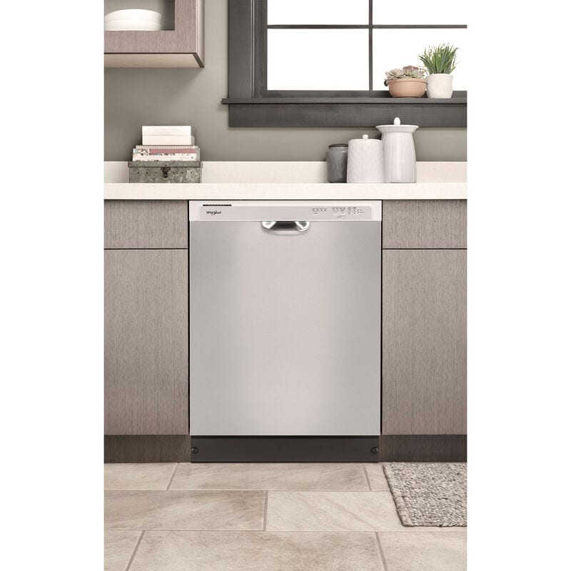Whirlpool 24 in. Front Control Dishwasher with 57 dBa Sound Level & Pocket - Stainless Steel, Stainless Steel, hires