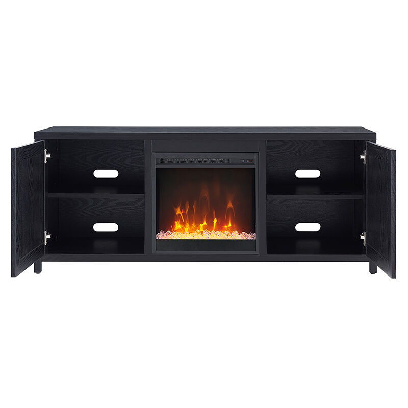 Hudson & Canal Granger 58" TV Stand with Crystal Fireplace Insert- Black, , hires