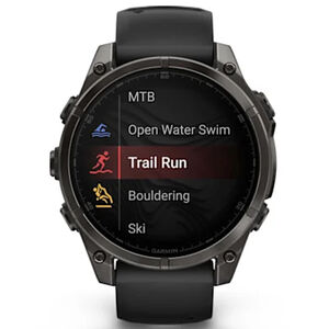 Garmin f nix 8 47 mm, AMOLED Smart Watch - Sapphire, Carbon Gray DLC Titanium with Black/Pebble Gray Silicone Band, , hires