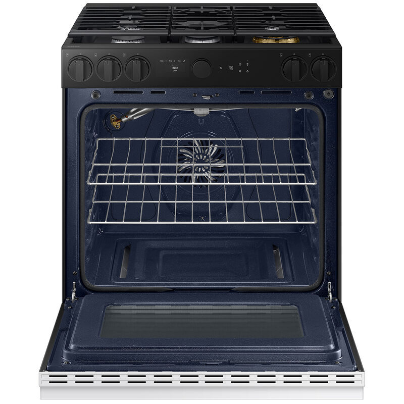 Samsung Bespoke 30 in. 6 cu. ft. Smart Air Fry True European Convection Slide-In Gas Range with 5 Sealed Burners & Griddle - White Glass, White Glass, hires
