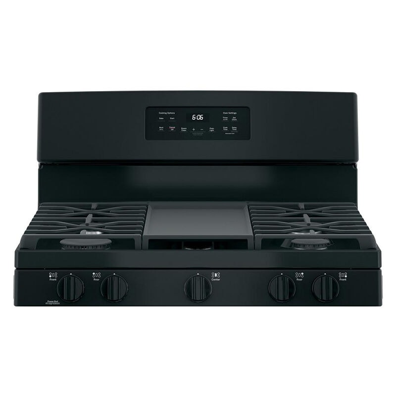 GE 30 in. 5 cu. ft. Gas Range with 5 Sealed Burners & Griddle - Black, Black, hires