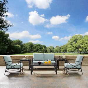 Crosley Kaplan 6 Piece Outdoor Loveseat Patio Furniture Set, Oil Rubbed Bronze with Mist Cushions, , hires