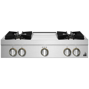 JennAir Rise 36 in. 4-Burner Natural Gas Rangetop with Griddle, Simmer Burner & Power Burner - Stainless Steel, , hires