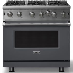Viking 5 Series 36 in. 5.1 cu. ft. Standard Convection Gas Range with Open Burners - Cast Black, , hires