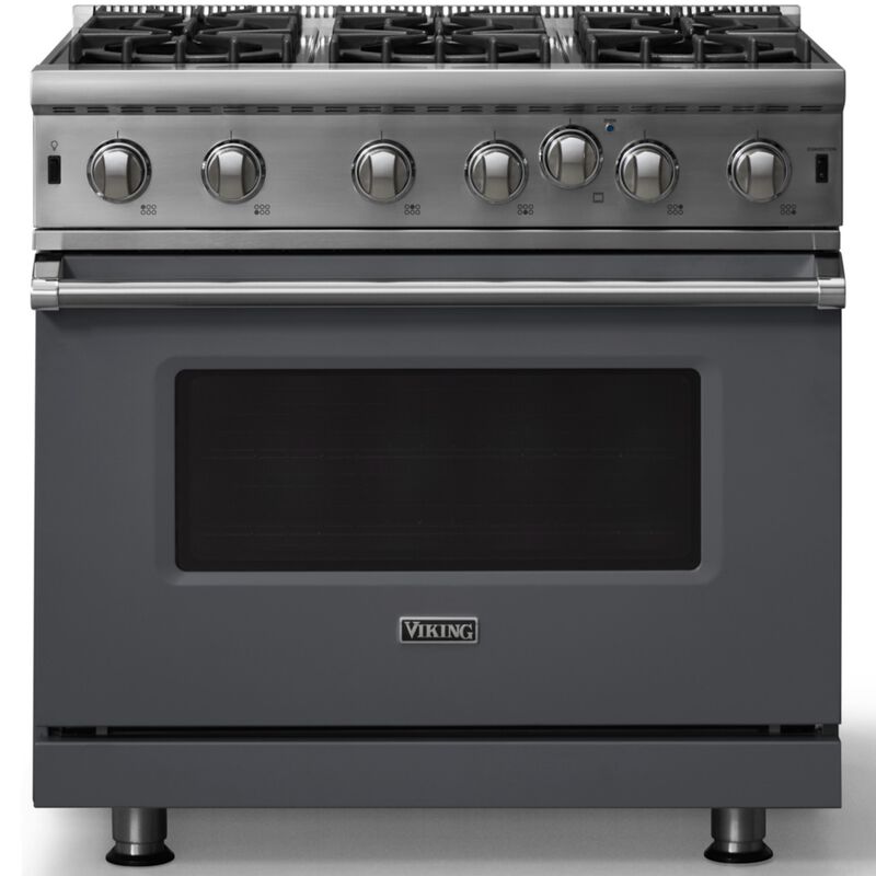 Viking 5 Series 36 in. 5.1 cu. ft. Standard Convection Gas Range with Open Burners - Cast Black, , hires