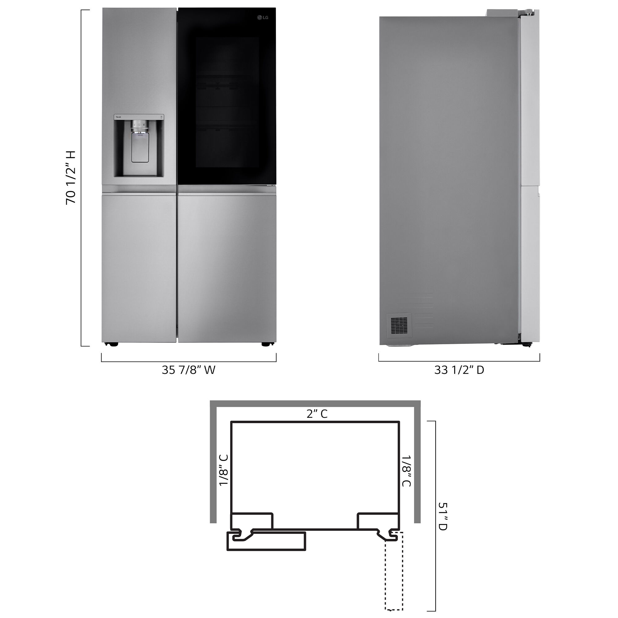 LG InstaView36 in. 27.1 cu. ft. Smart Side by Side Refrigerator