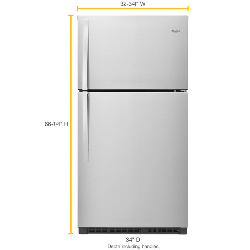Whirlpool 33 in. 21.3 cu. ft. Top Freezer Refrigerator - Fingerprint Resistant Stainless Steel, Stainless Steel, hires