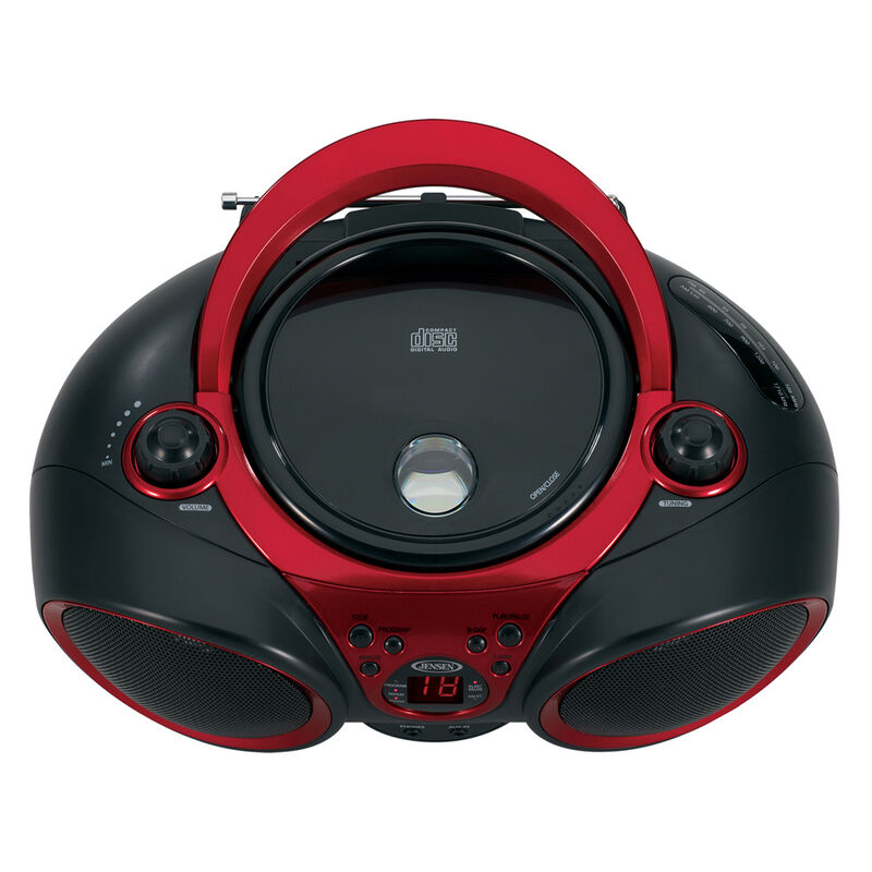 Jensen Portable AM/FM Stereo Boombox with CD Player & Aux Input - Red/Black, , hires