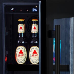 XO 15 in. Built-In/Freestanding 3.3 cu. ft. Compact Beverage Center with Pull-Out Shelves & Digital Control - Black Stainless Steel, , hires