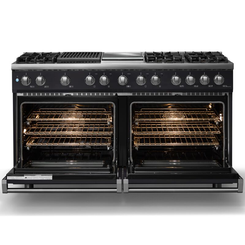 Viking 5 Series 60 in. 9.4 cu. ft. True European Convection Double Oven Dual Fuel Range with 6 Sealed Burners, Grill & Griddle - Onyx - Natural Gas, Polished Chrome Trim Option, , hires