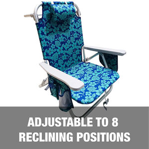 Bliss Backpack Aluminum Beach Chair with Side Pocket, Detachable Cooler Bag, 5 Reclining Positions & 275 Lb. Capacity - Blue Flowers, , hires
