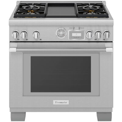 Thermador Pro Grand Professional Series 36 in. 5.7 cu. ft. Smart Convection Oven Freestanding Dual Fuel Range with 4 Sealed Burners & Griddle - Stainless Steel | PRD364WDGU
