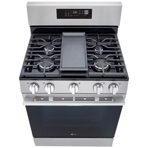 LG 30 in. 6.3 cu. ft. Smart Air Fry True European Convection Gas Range with 5 Sealed Burners & Griddle - Stainless Steel, , hires