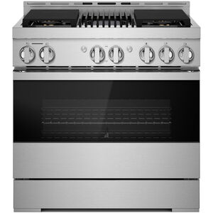 JennAir Noir Series 36 in. 5.1 cu. ft. Smart True European Convection Dual Fuel Range with 4 Sealed Burners & Grill - Stainless Steel, , hires