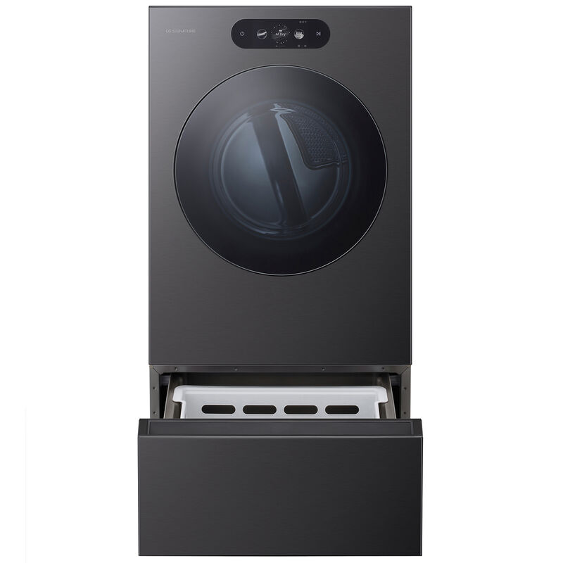 LG Signature 29 in. 9.0 cu. ft. Smart Stackable Gas Dryer with Built-In Intelligence, TurboSteam, AI Sensor Dry & Sanitize Cycle - Brushed Black Steel, , hires