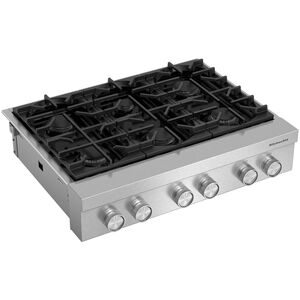 KitchenAid Commercial-Style 36 in. 6-Burner Natural Gas Rangetop with Simmer Burner & Power Burner - Stainless Steel, , hires