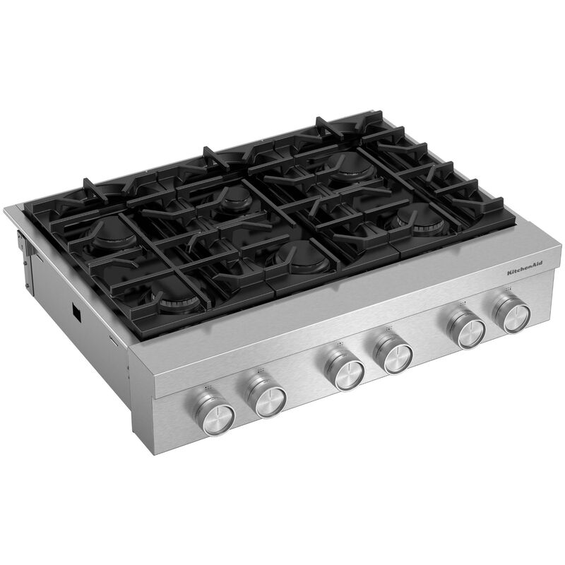 KitchenAid Commercial-Style 36 in. 6-Burner Natural Gas Rangetop with Simmer Burner & Power Burner - Stainless Steel, , hires