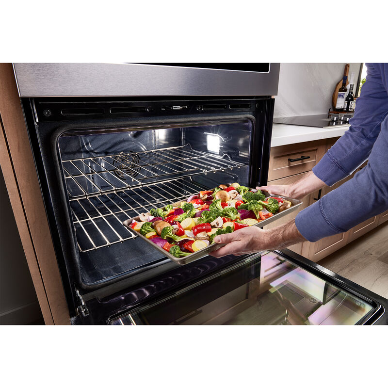 Maytag 27 in. 8.6 cu. ft. Front Control Electric Double Wall Oven with True European Convection - Fingerprint Resistant Stainless Steel, , hires