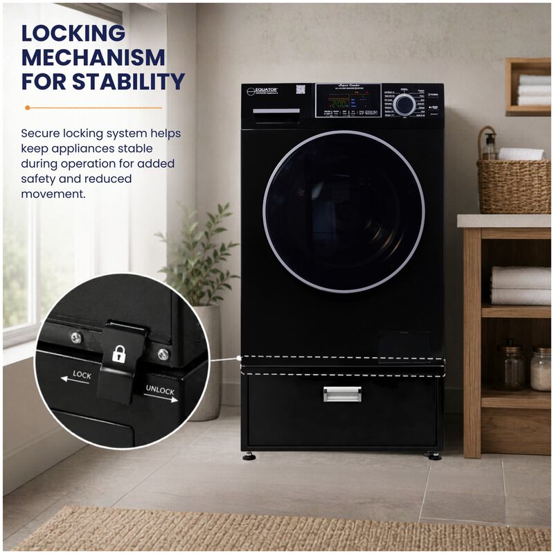 Equator Universal Laundry Pedestal for 24" Washer, Dryer & Combo with Storage Drawer - Black, , hires