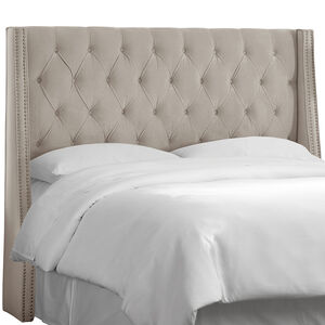 Skyline Queen Nail Button Tufted Wingback Headboard in Velvet - Light Grey, Light Gray, hires