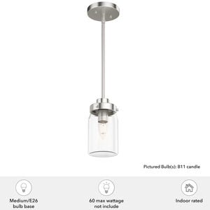 Hunter Devon Park 4.5 in. Pendant Ceiling Light with Clear Glass - Brushed Nickel, , hires